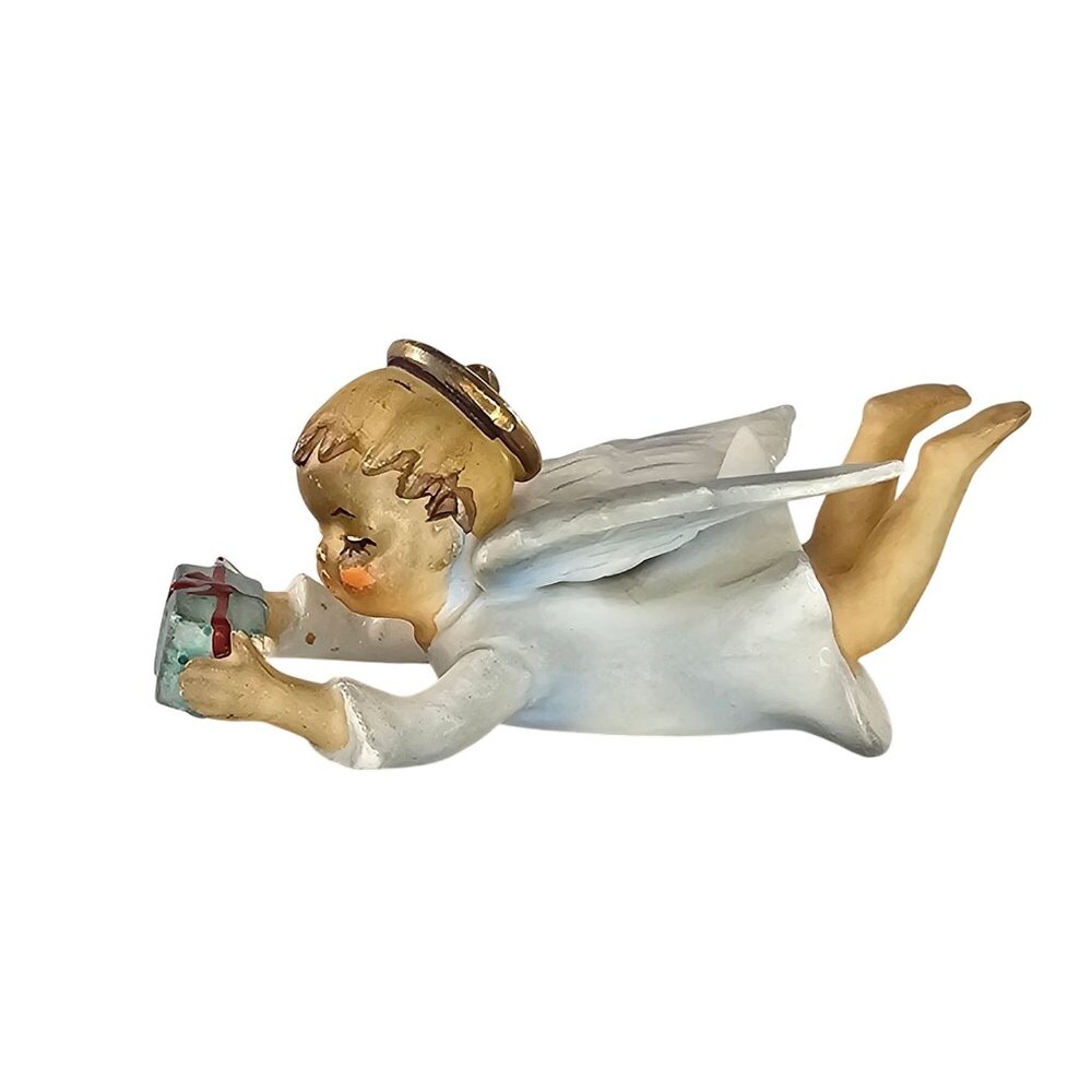 Vintage Schmid Brothers Christmas Littlest Angel Holding Gift Figurine Flying
